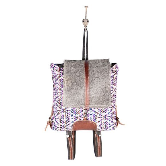 Myra Bag Handmade Vibrant Backpack Upcycled Canvas & Cowhide Leather - Picture 5 of 8